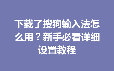 下载了搜狗输入法怎么用？新手必看详细设置教程 一